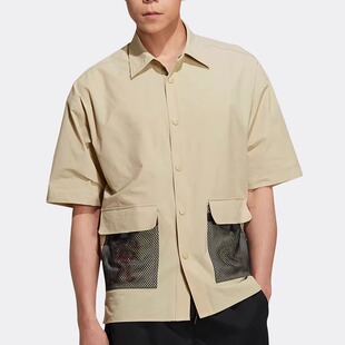 Adidas/阿迪达斯 男女同款三叶草翻领短袖工装休闲衬衫 HR6468