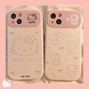 ins粉色卡通hellokitty猫适用苹果15promax手机壳iphone14动漫13pro网红12少女15新款 13皮质14pro全包硅胶套