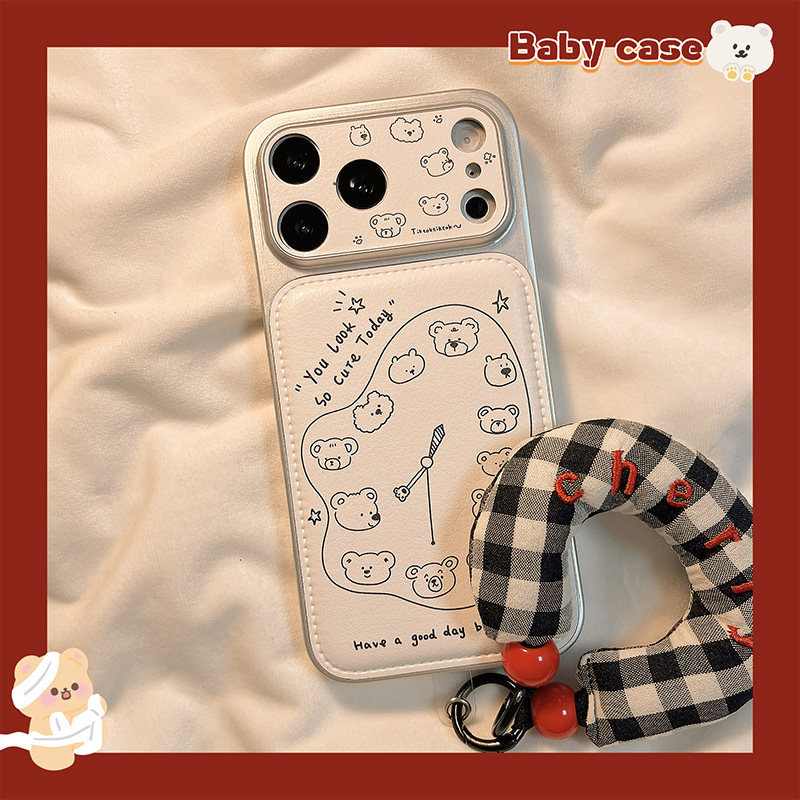 北比ins简约线条小熊时钟适用苹果17pro手机壳iphone1
