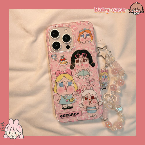 少女粉色豹纹哭娃适用苹果手机壳