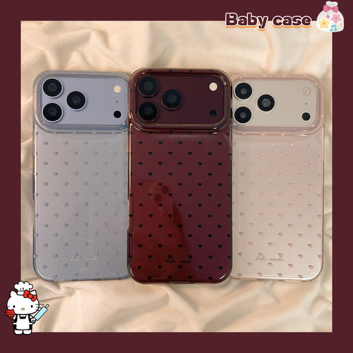 北比 韩系ins满屏樱桃红爱心适用苹果18promax手机壳iPhone17promax新款15女16pro冰川蓝17pro全包防摔保护套