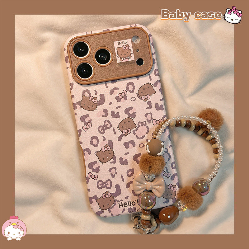 北比小众ins粉棕豹纹猫咪适用苹果17pro手机壳iphone1