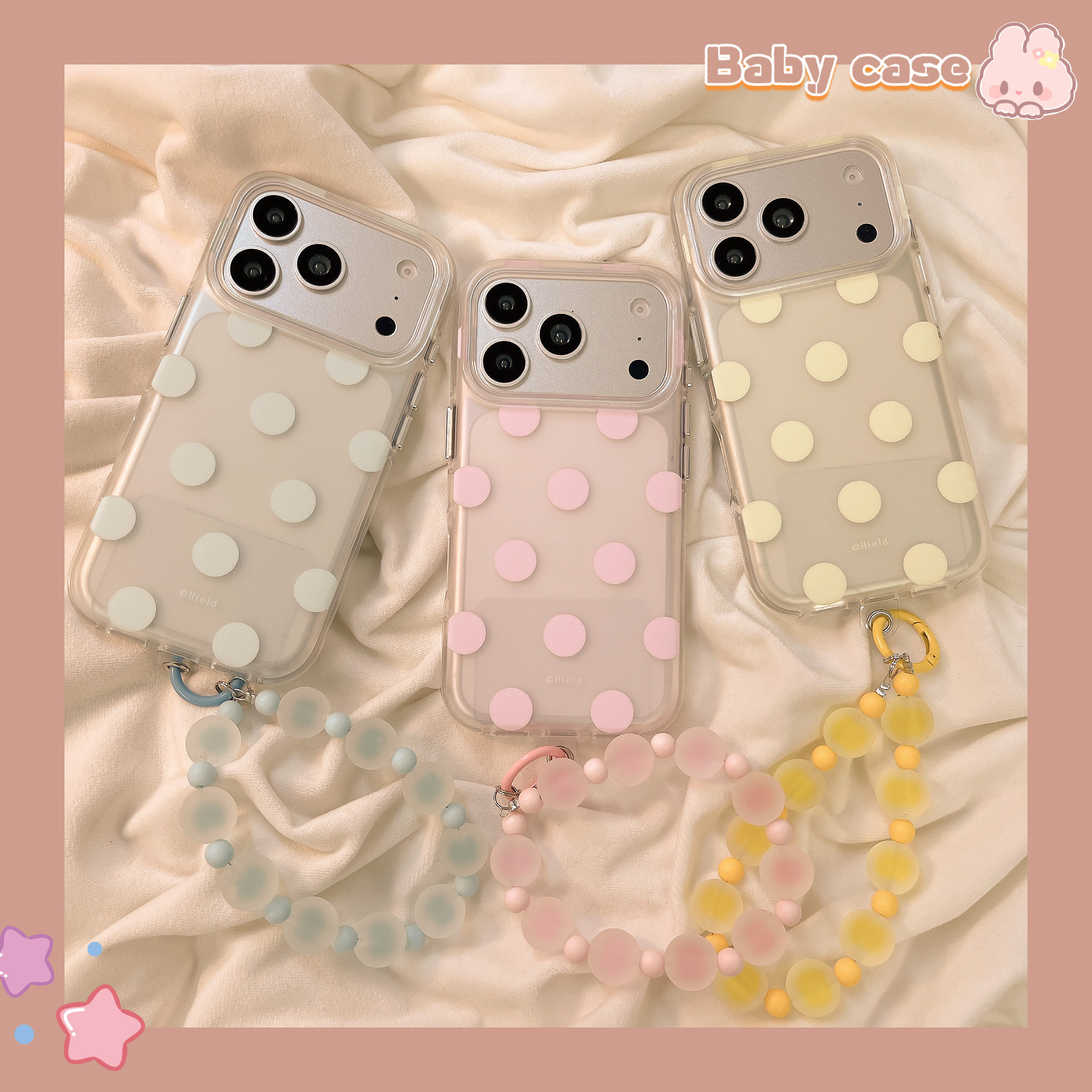北比 韩系小清新透明彩色波点适用苹果17promax手机壳iphone16pro新款13女14pro带链条15pro全包防摔手机套