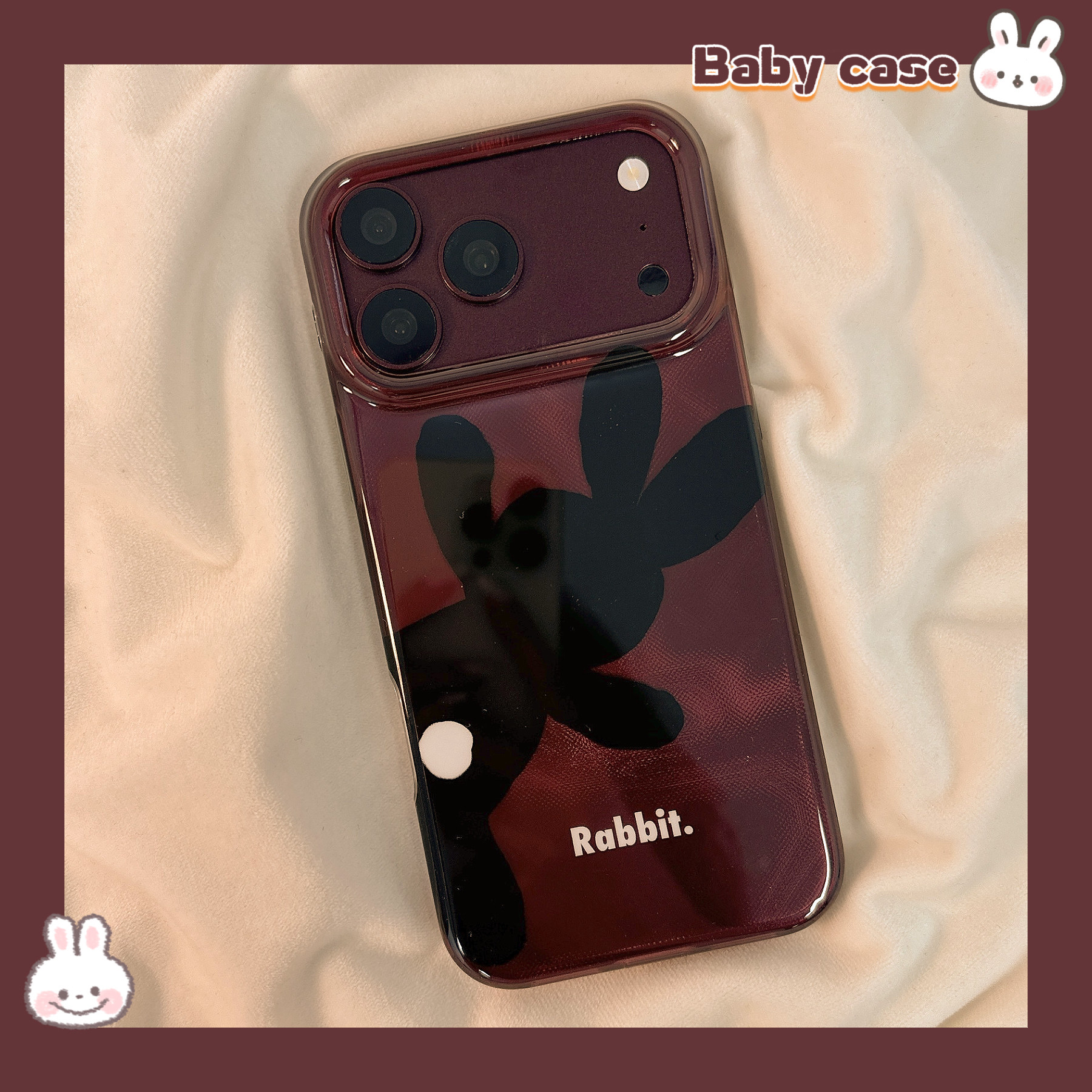 北比 韩系可爱樱桃红黑色兔子适用苹果18promax手机壳iPhone17promax新款15女16pro创意17pro全包防摔保护套