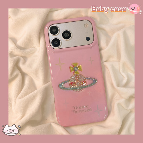 北比 韩系氛围感粉色鎏金土星适用苹果17promax手机壳iphone16pro新款13女14pro小众15pro全包双层防摔手机套