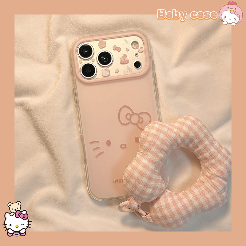 北比少女粉色猫咪表情带挂绳适用苹果17pro手机壳iphone1
