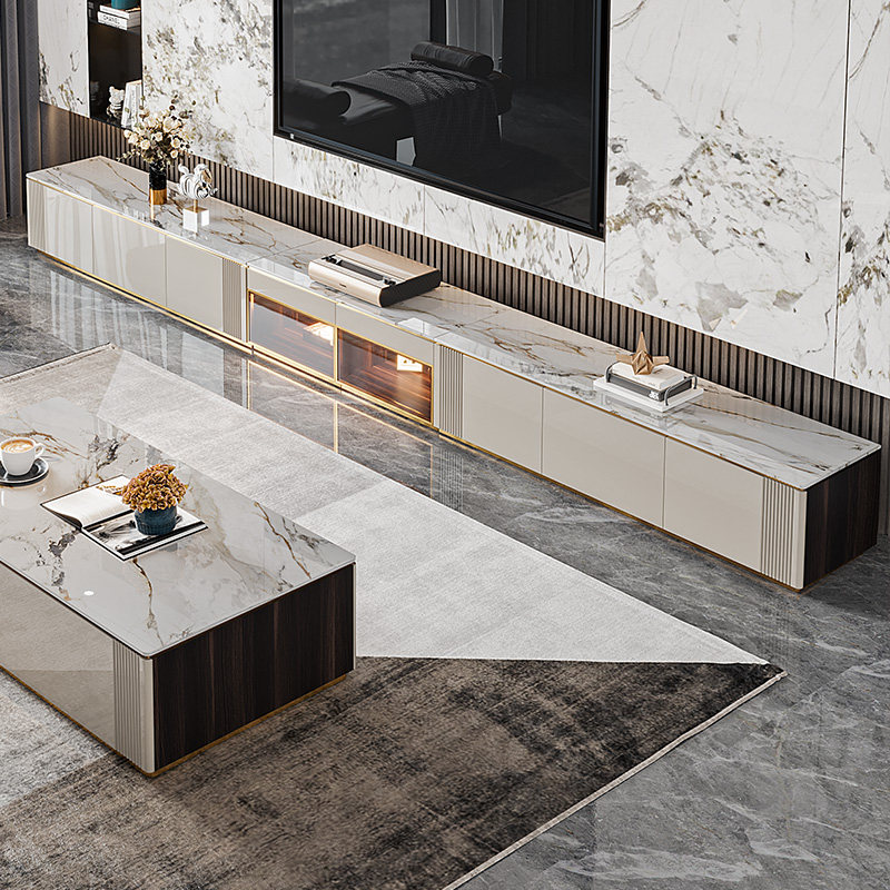 轻奢激光投影仪专用电视柜简约现代客厅落地茶几组合矮柜地柜岩板