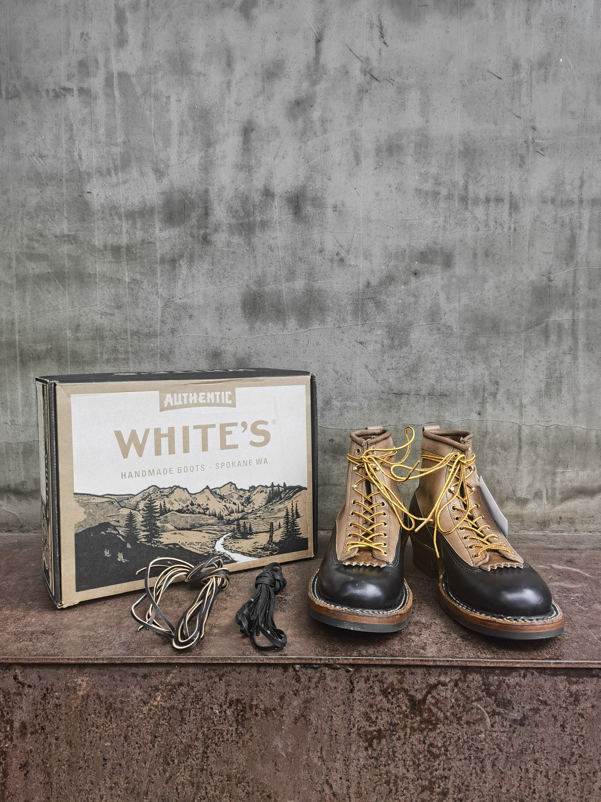 whitesboots拼色短脸牛皮工装靴