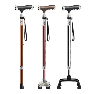 乐来福老人拐杖四脚带灯手杖伸缩防滑拐棍轻便稳固老年人助行拐杖