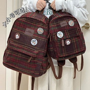 英国 MK DW2024秋冬毛呢覆古书包女 韩系ins风高中学生初中女生双