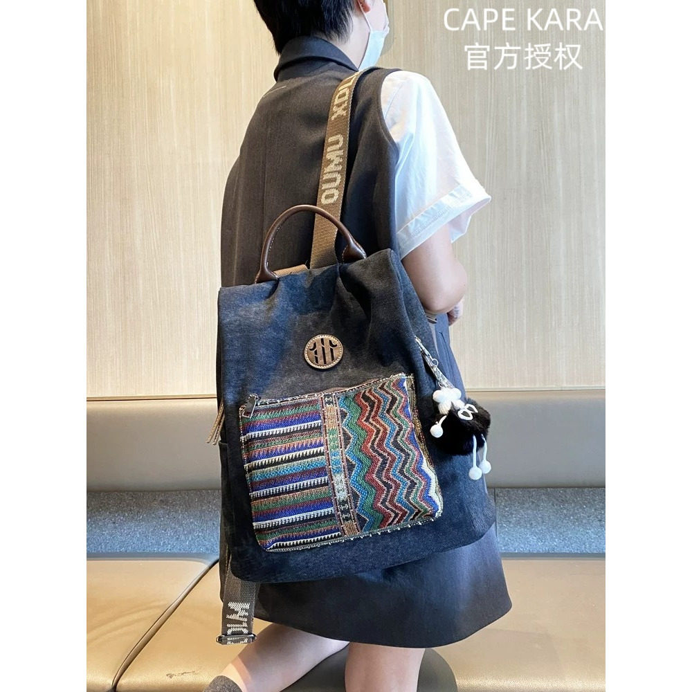 CapeKara牛仔布耐磨双肩包复古