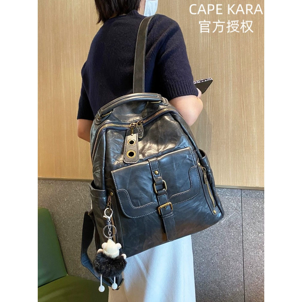 CapeKara复古质感双肩包英伦风
