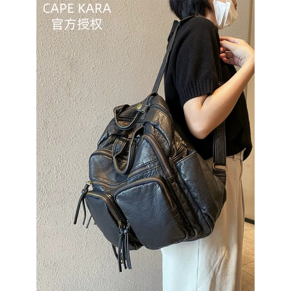 CapeKara复古做旧手提书包