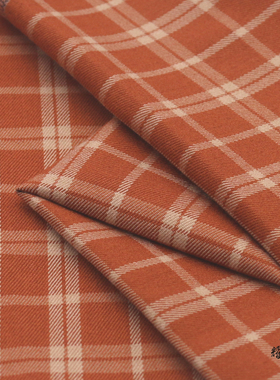 橙色格子春秋薄款直筒垂感好休闲拖地阔腿裤布料时尚外套服装面料