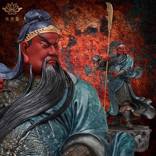 东来紫关公摆件武财神神像铜雕招财供奉铜像关帝圣君京铜伽蓝菩萨