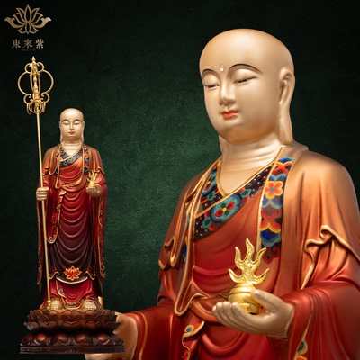 地藏王菩萨像铜像大愿佛像九华山全铜雕像精品东来紫供奉娑婆三圣