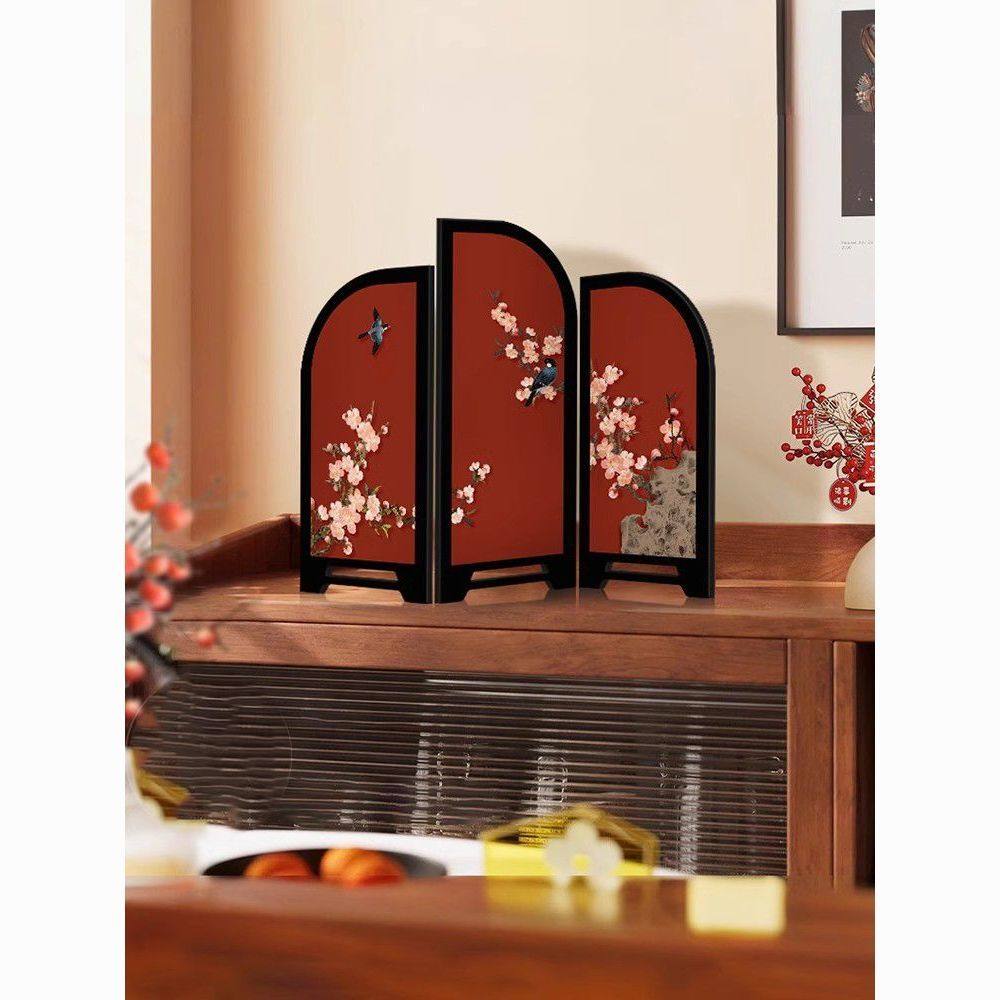 喜上眉梢小屏风红色桌面摆件新中式客厅玄关高级感小众家居装饰品,家居饰品,桌面摆件,淘宝优惠券,粉丝福利购,淘宝优惠卷