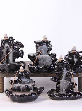 陶瓷倒流香炉黑色新款创意家居办公室薰香炉香道摆件厂家
