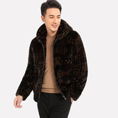 海宁进口水貂重工印花貂皮大衣冬季 新款 天鹅绒整貂男皮草连帽外套