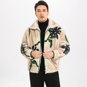 时尚 印花短款 立翻领冬季 海宁貂皮大衣男士 新款 整貂落肩保暖外套