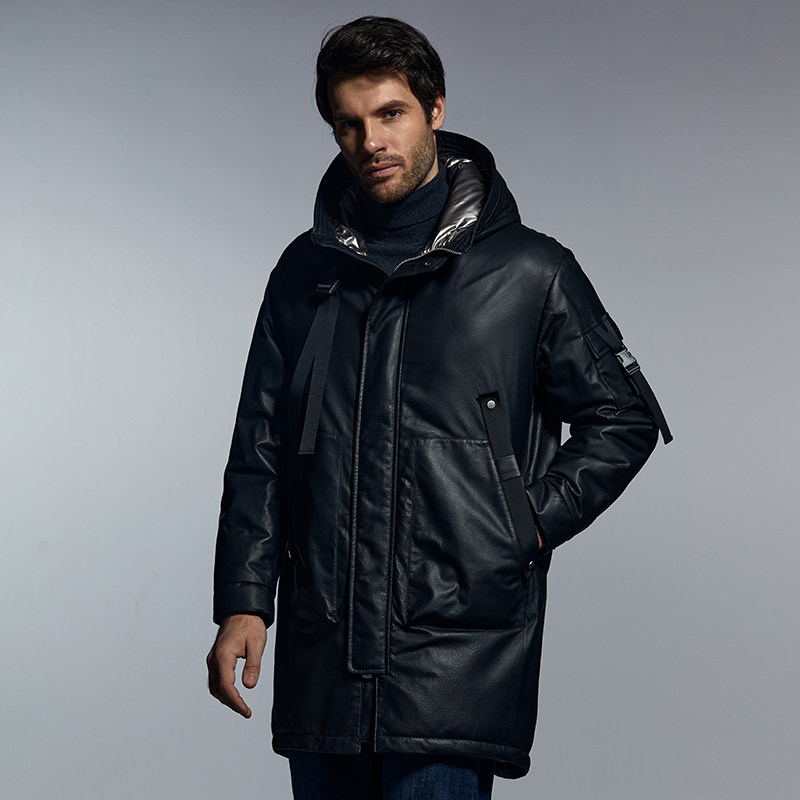 2024冬季新款真皮羽绒服时尚欧美男士中长款绵羊皮外套保暖白鸭绒