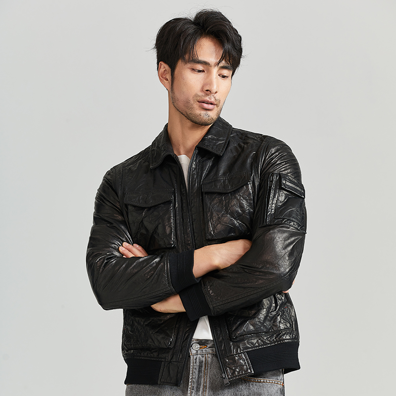 新款皮夹克男士外套修身真皮皮衣