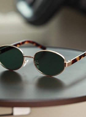 日本品质欧美复古老钱风金属椭圆形墨镜女款防晒高级感港风凹造型