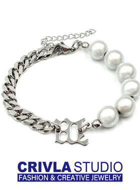 crivla反光珍珠字母mins小众嘻哈