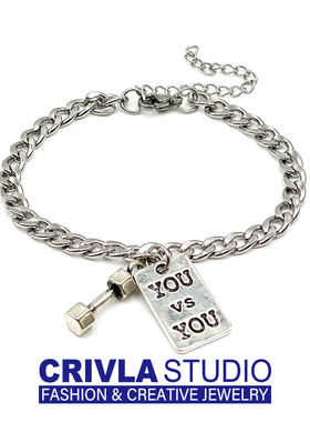 crivla健身小哑铃手链不掉色钛钢