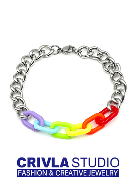 彩色亚克力拼接手链嘻哈ins