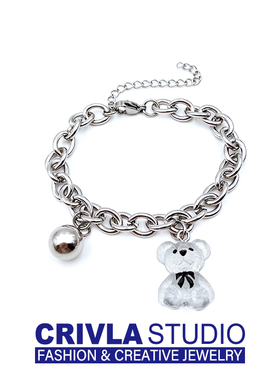 立体透明布偶小熊钛钢ins风手链