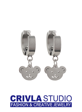 CRIVLA日韩小熊耳环潮流复古土酷可爱简约个性无耳洞耳夹百搭耳饰