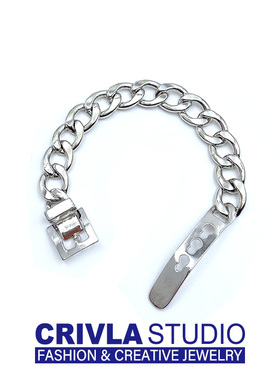 CRIVLA冷淡风简约金属皮带扣手链男女ins嘻哈古巴粗链条嘻哈手环