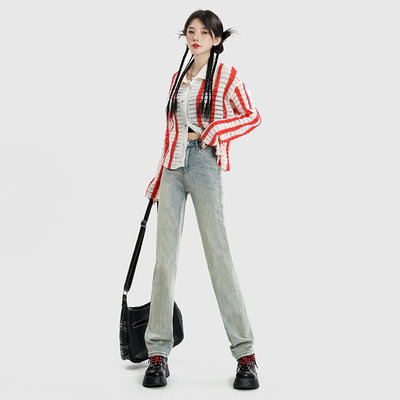 RNBN美式复古直筒牛仔裤