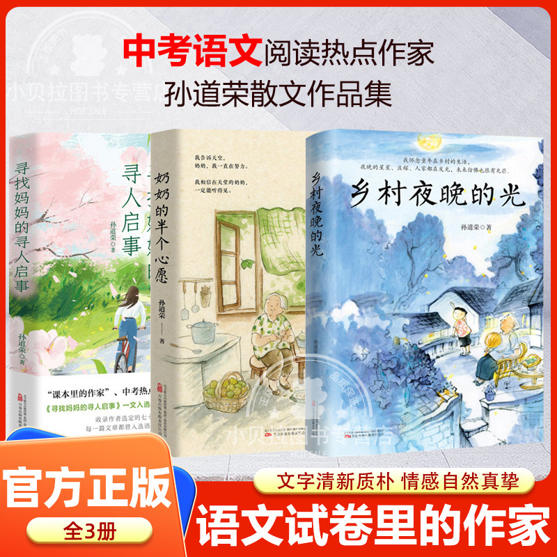 孙道荣散文集全3册 奶奶的半个心愿 乡村夜晚的光 寻找妈妈的寻人启事 课本里的作家中考热点作家2024年全新散文集中小学生阅读