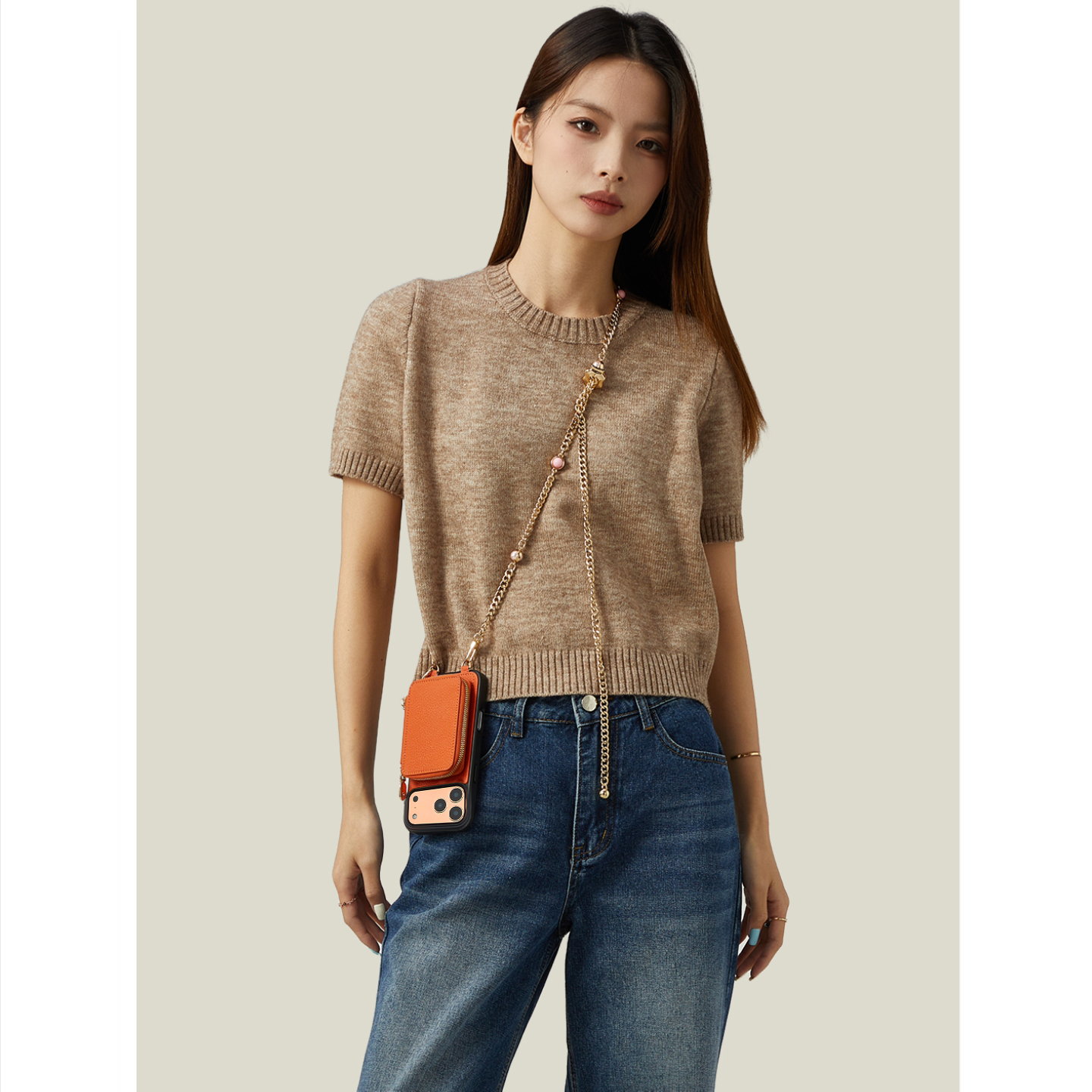 甜妹专属】珍珠链条斜挎手机壳