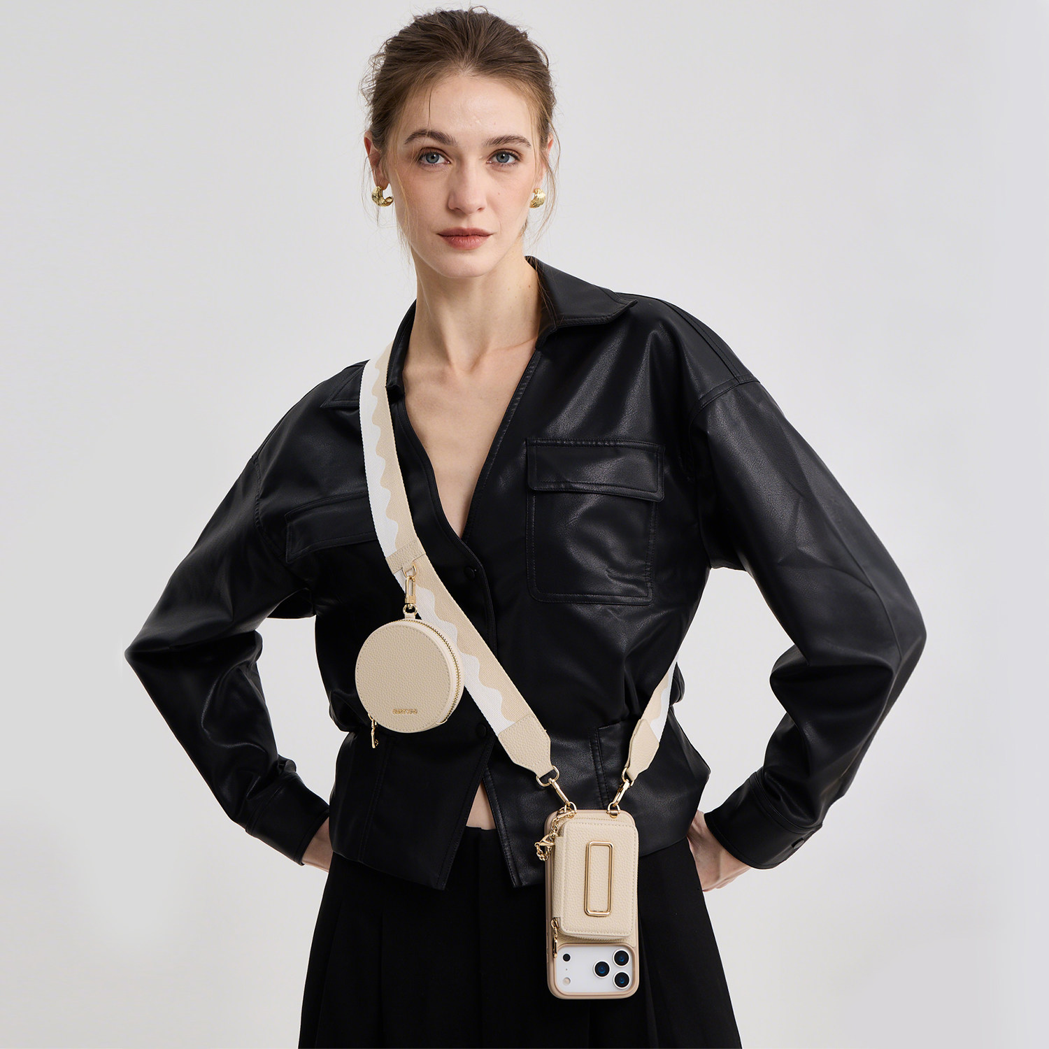 CUSTYPE适用于苹果iPhone17promax手机壳磁吸分离卡包iPhone16promax斜挎保护壳保护套挂绳背带荔枝纹