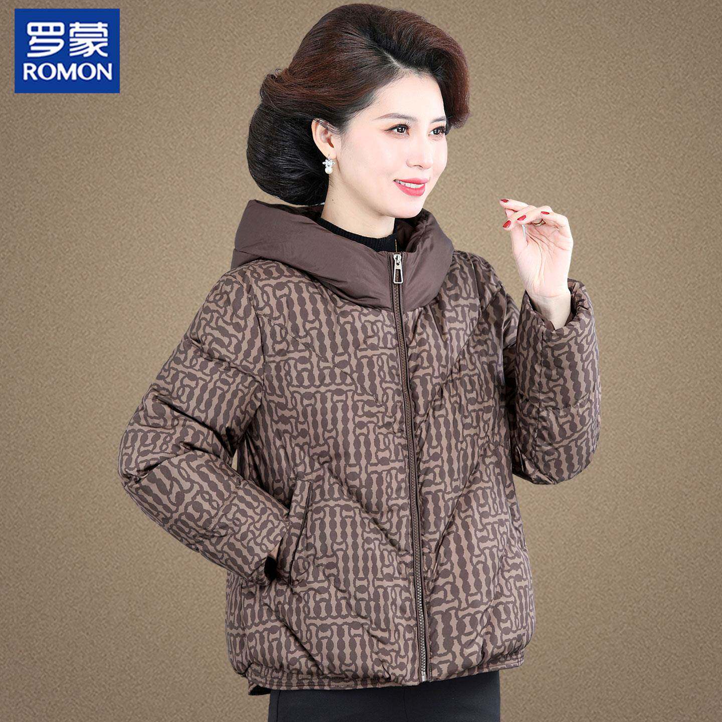 罗蒙妈妈冬装外套短款小棉袄中老年女冬季羽绒棉服加肥加大码棉衣