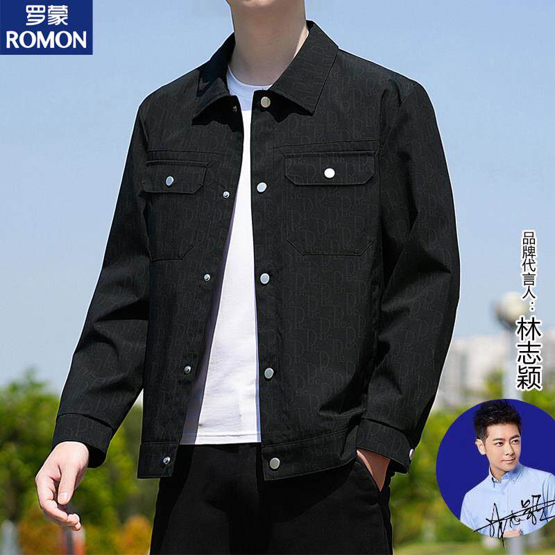 罗蒙品牌男士外套初秋衬衫领印花夹克男轻奢高级感薄款春秋上衣服