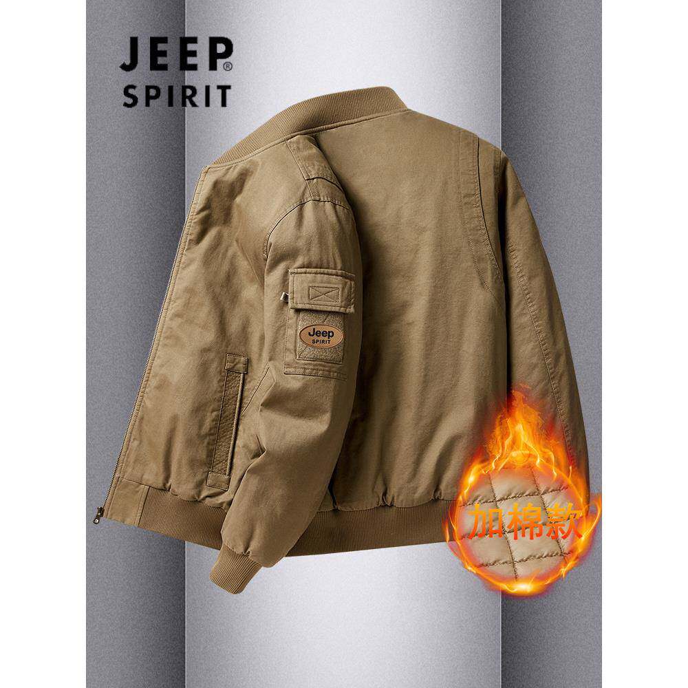 JEEP SPIRIT棉衣男秋冬季新款加棉加厚工装宽松休闲保暖棉服外套