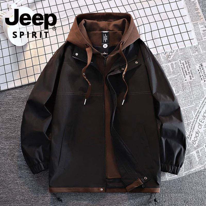 JEEP SPIRIT吉普秋冬季男士工装外套宽松连帽男生加绒夹克男外套