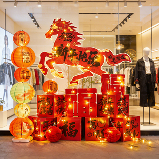 马年春节2026新年装饰场景氛围布置过年酒店大堂店铺橱窗摆件装饰