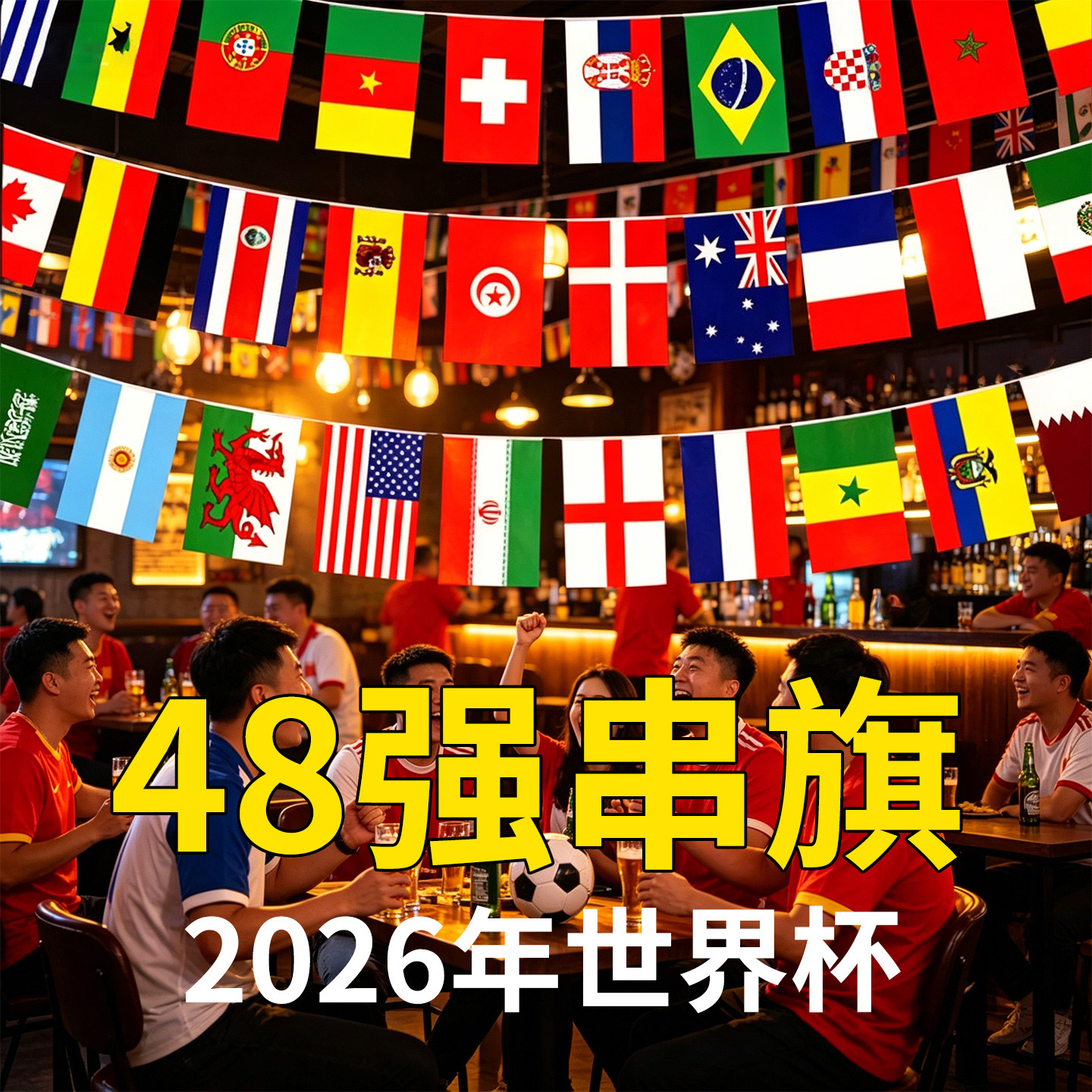 世界杯48强串旗足球体彩票店装饰图片