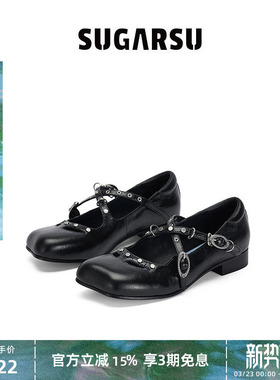 SUGARSU酥履 春季新款复古蝴蝶头时尚凉鞋金属扣玛丽珍单鞋女