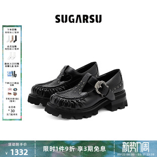 复古牛皮休闲褶皱鸢尾花扣玛丽珍女单鞋 新款 酥履26年春季 SUGARSU