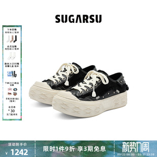 女 米奇头厚底增高休闲帆布牛皮板鞋 孙乐言同款 SUGARSU酥履26新款