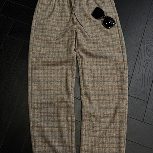 【EDGE AREA】 复古格纹高奢撞色高腰休闲裤888-18