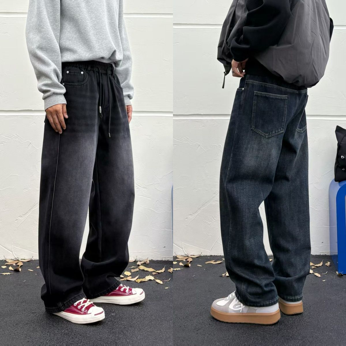 KP-X软弹水洗加绒弯刀黑牛秋冬加厚百搭松紧腰高品质休闲男牛仔裤