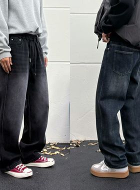 KP-X软弹水洗加绒弯刀黑牛秋冬加厚百搭松紧腰高品质休闲男牛仔裤