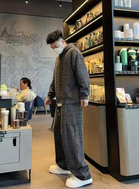 【小宇】13032-秋冬季加厚保暖宽松套装男女同款连帽潮流休闲套装